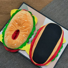 Funny Cartoon Hamburger Novelty Slippers Warm & Cozy Slip On Fuzzy Shoes