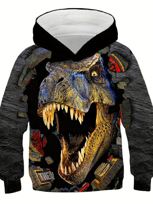 Boys' 3D Dino Hoodie Stretch Sweatshirt Spring Fall