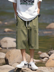 Men's Comfy Drawstring Long Shorts Zipper Pocket Summer Outdoor