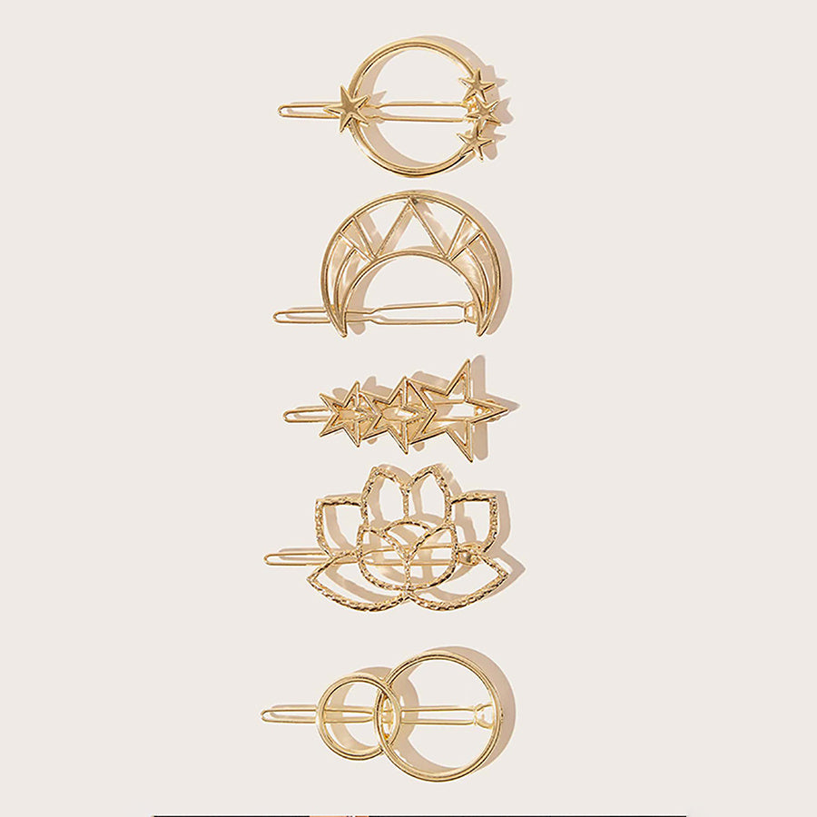 4pcs Star Moon Lotus Hair Clips Set