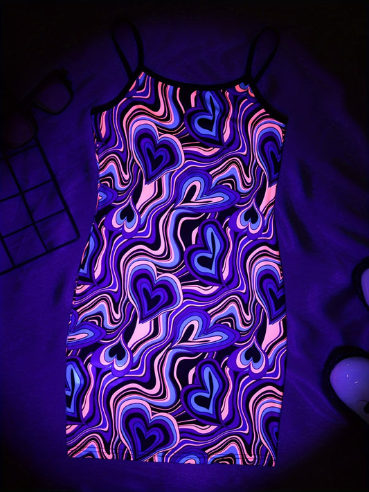 Girls' Luminous Marble Heart Pattern Cami Dress Youth Girls