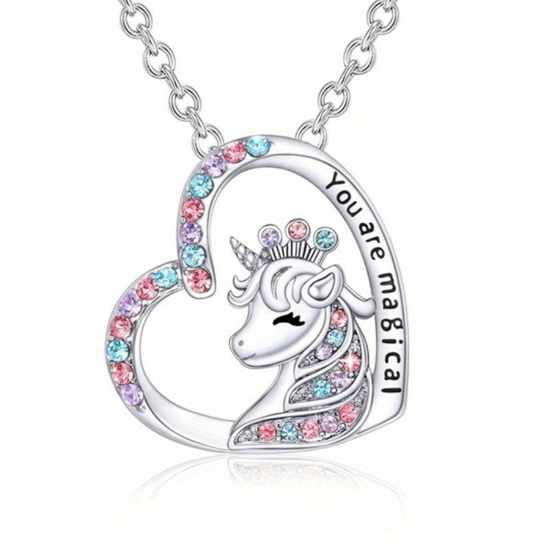 Girl Magical Lucky Unicorn Necklace Earrings Set Kids Accessories