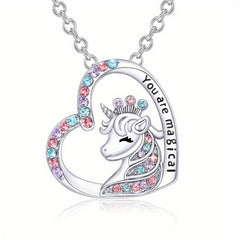 Girl Magical Lucky Unicorn Necklace Earrings Set Kids Accessories