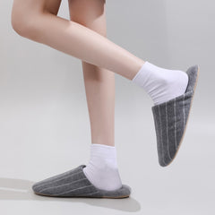 Grey Minimalist Striped Fluffy Slippers