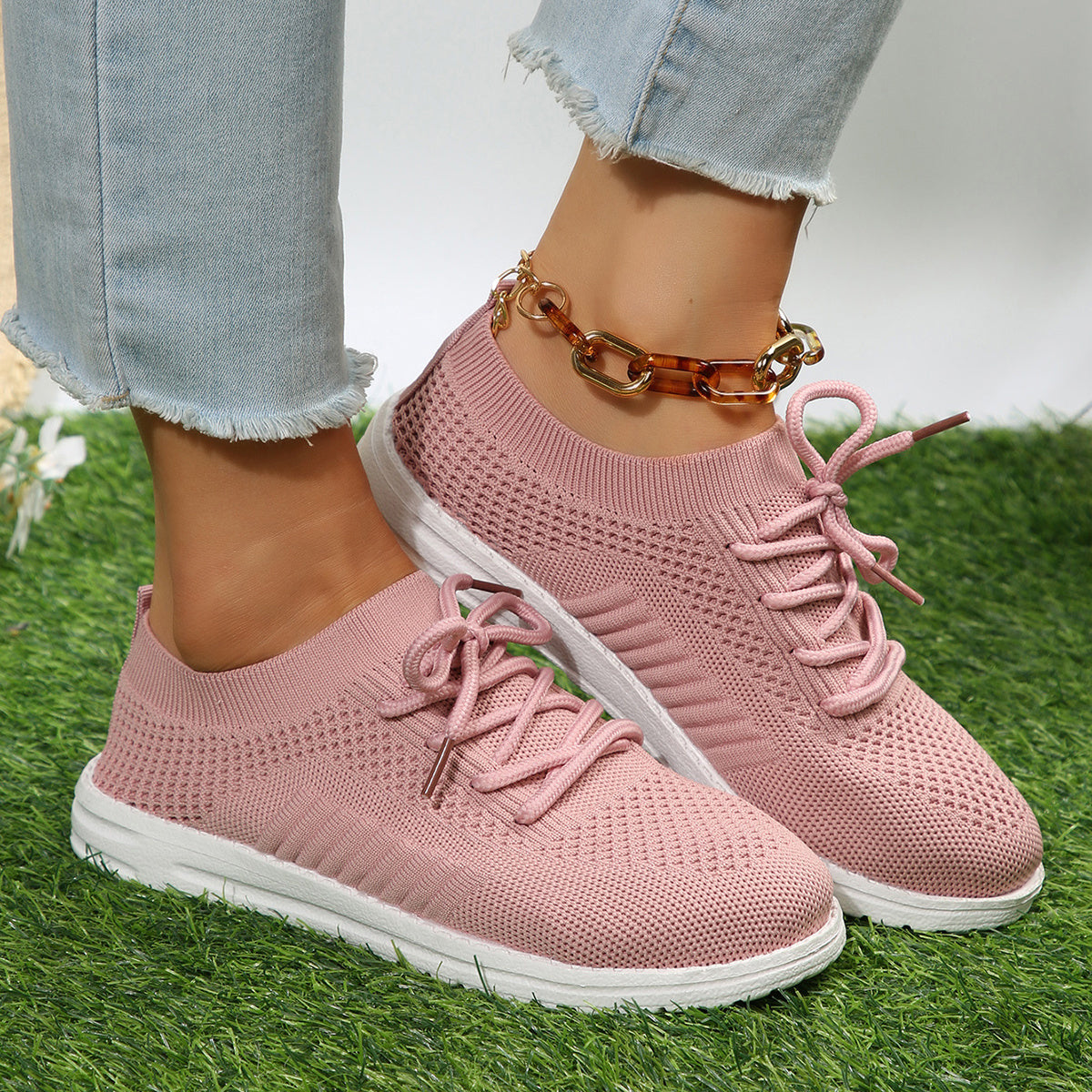 Women's Breathable Lace Up Sneakers Lightweight Outdoor Shoes