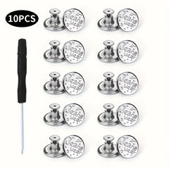 10pcs No Sewing Metal Jeans Buttons Kit 17mm Nailless Removable Jean Buttons