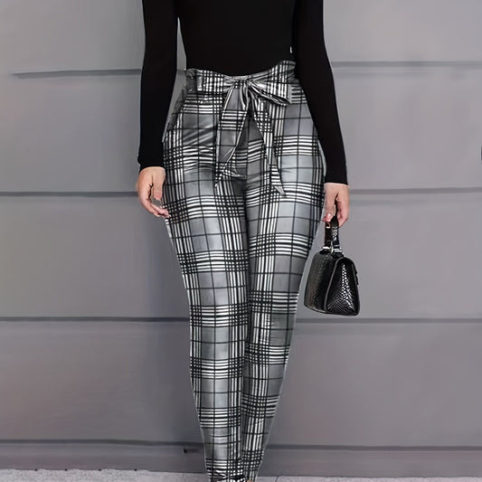  Grid Print Knot Front High Rise Leggings