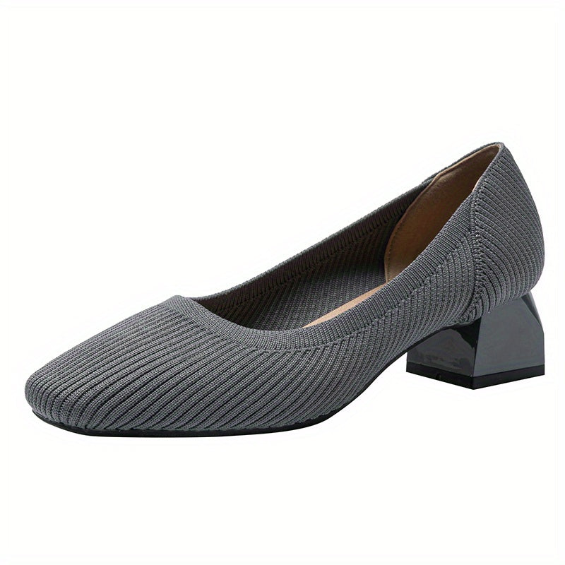 Women's Knitted Block Low Heels Square Toe Slip On Shoes