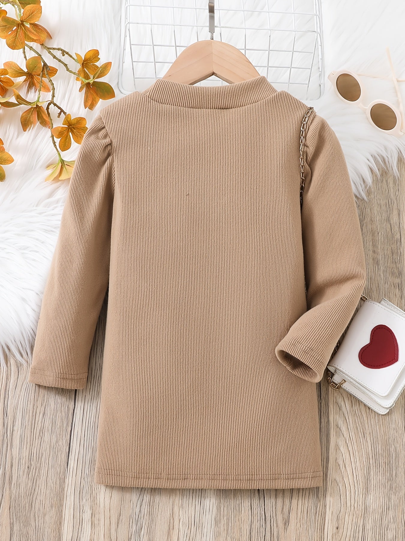 Girls Long Sleeve Stretch Khaki Dress