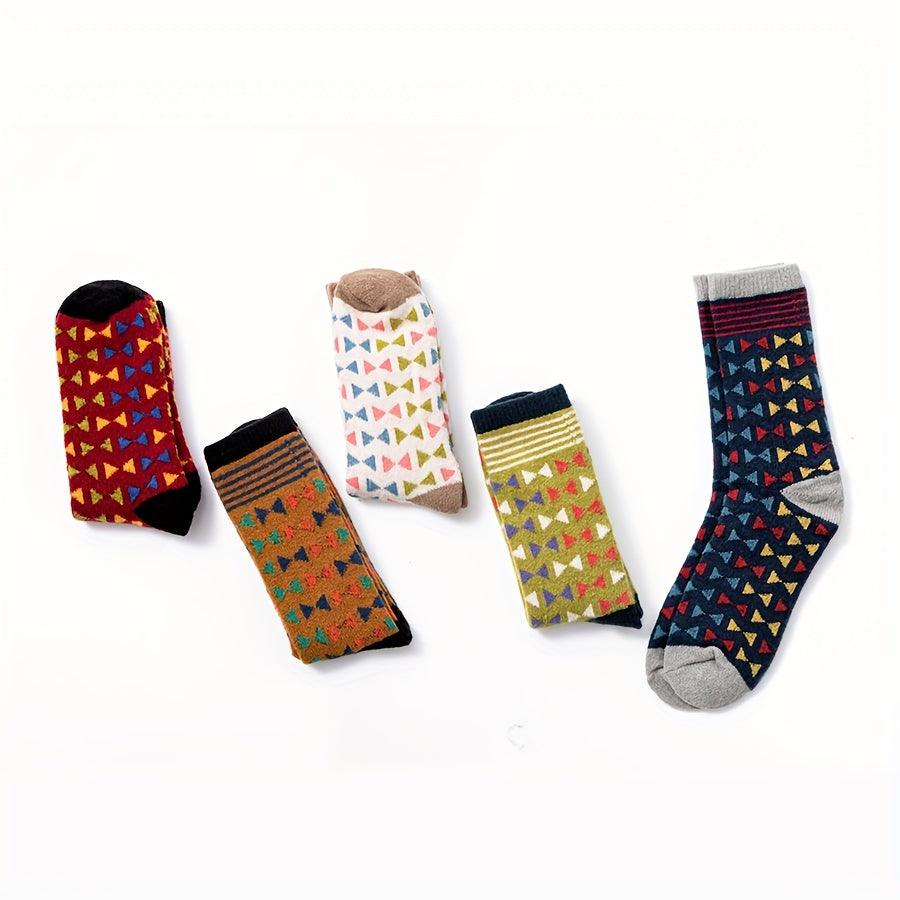 3 Pairs Geometric Pattern Socks Women's Mid Tube Stockings