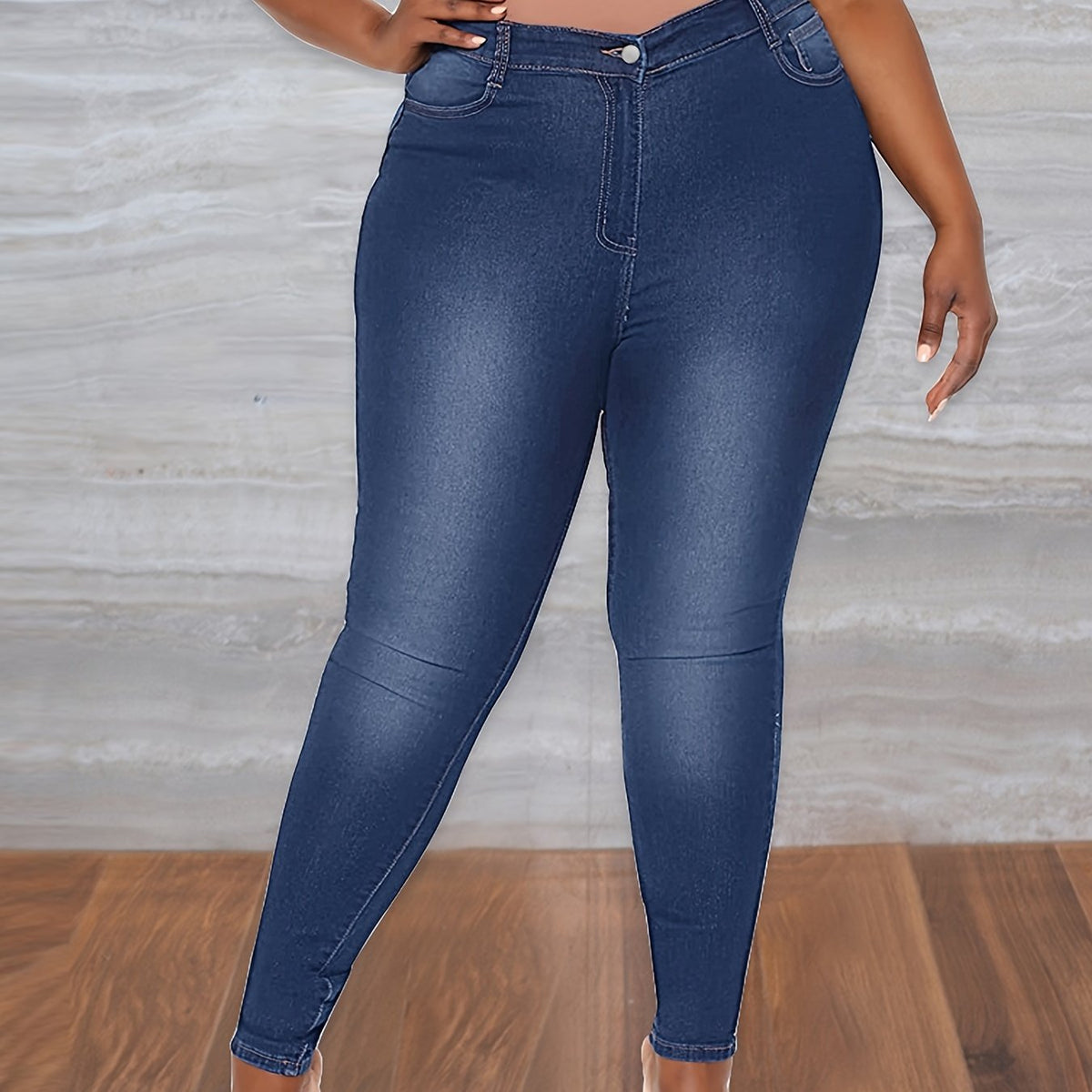  Solid Washed Button Up Skinny Jeans Women's Plus Casual