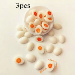 3pcs Boiled Egg Dolls with Orange Detailing Realistic Kitchen Accessories