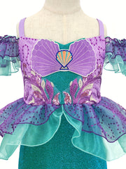 Girls Mermaid Princess Dress Set with Gloves, Crown and Jewelry