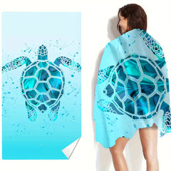 Minimalist Sea Turtle Graphic Oversized Beach Towel Quick Dry Water Absorbent