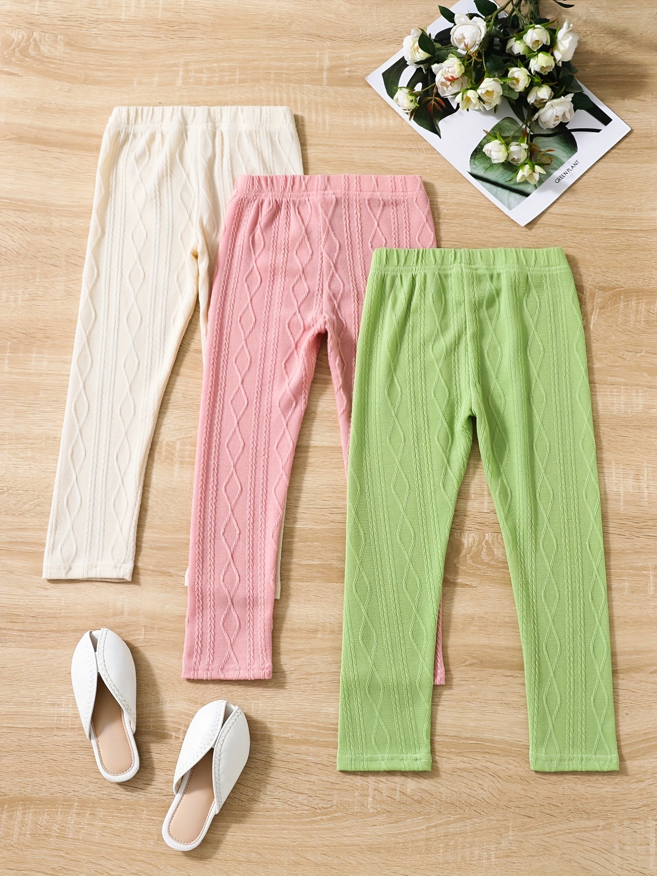 3pc Girls' Argyle Stretchy Legging Pants Set for Spring Fall