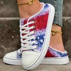 Women's Star Print Mule Sneakers Casual Lace Up Outdoor Shoes