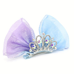 2pcs Girls Mesh Bow Hair Clips Crown Decor Hairpins
