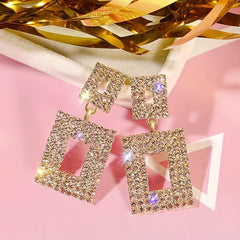 Geometric Square Stud Earrings Drop Wedding Crystal Earrings