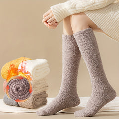 5 Pairs Solid Fuzzy Calf Socks Comfy & Warm Knee High Socks