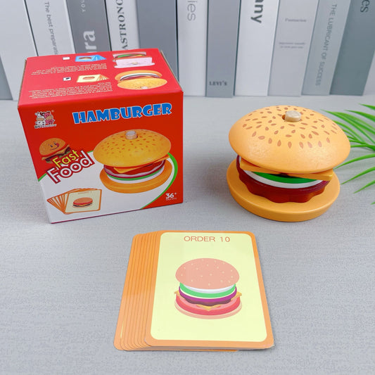 Wooden Pretend Play Food Set Hamburger Fries & Sandwich Kitchen Role Play Toys