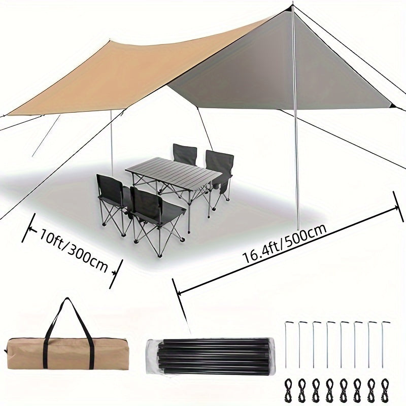 Waterproof Camping Tarp with Pole - Portable Survival Shelter