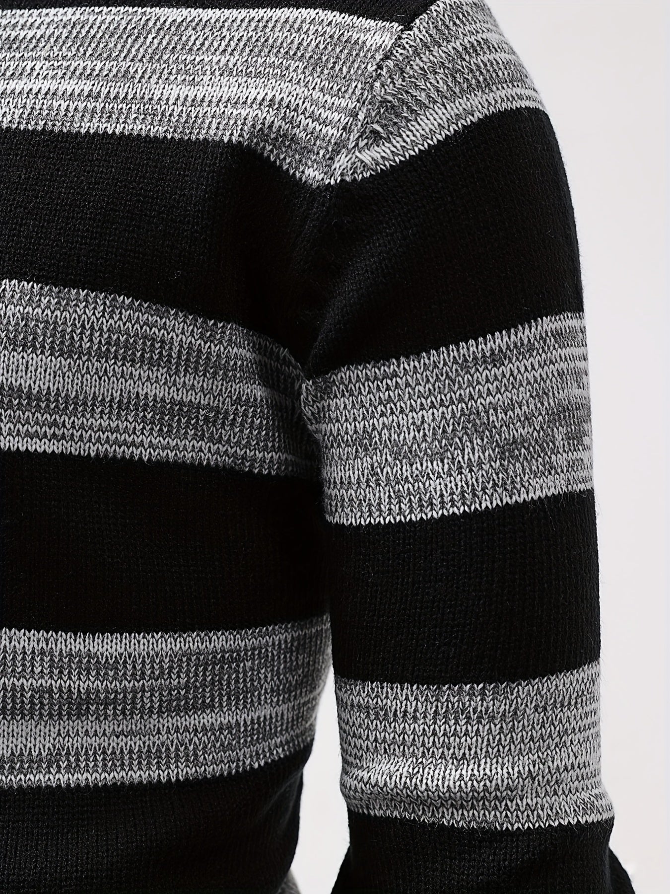 Men's Turtle Neck Knit Sweater Warm Striped Pullover for Fall Winter