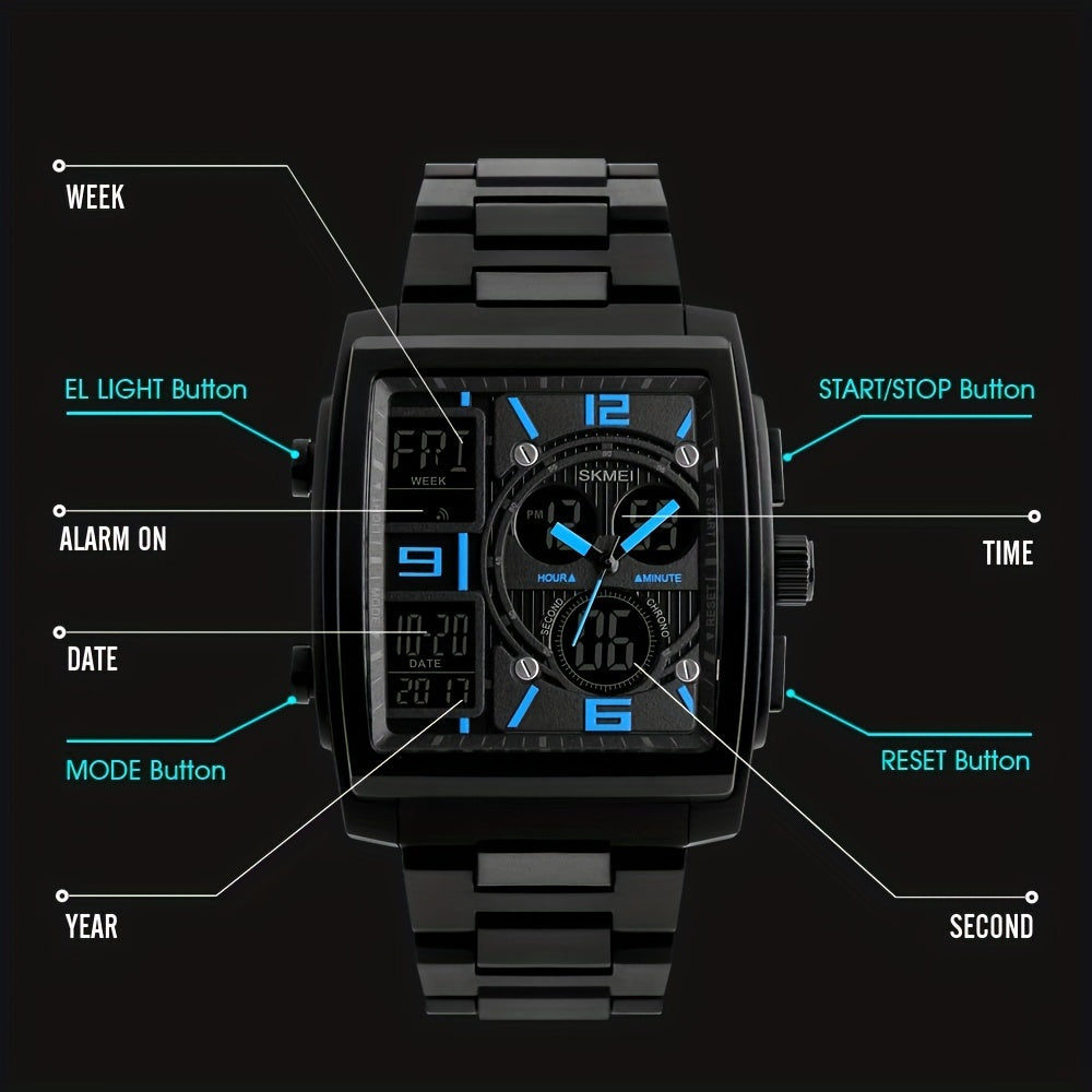 LED Square Quartz Watch Multifunctional Waterproof Outdoor Casual