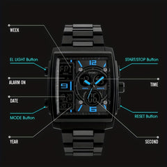 LED Square Quartz Watch Multifunctional Waterproof Outdoor Casual