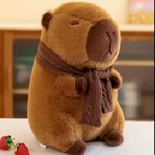 Capybara Plush Stuffed Animal with Scarf Soft Brown Furry Capybara