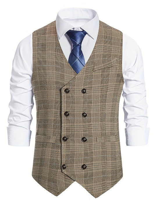 Plaid Double Breasted Men's Retro Suit Vest