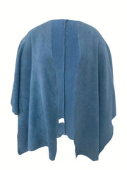  Solid Fleece Bat Sleeve Open Front Cardigan