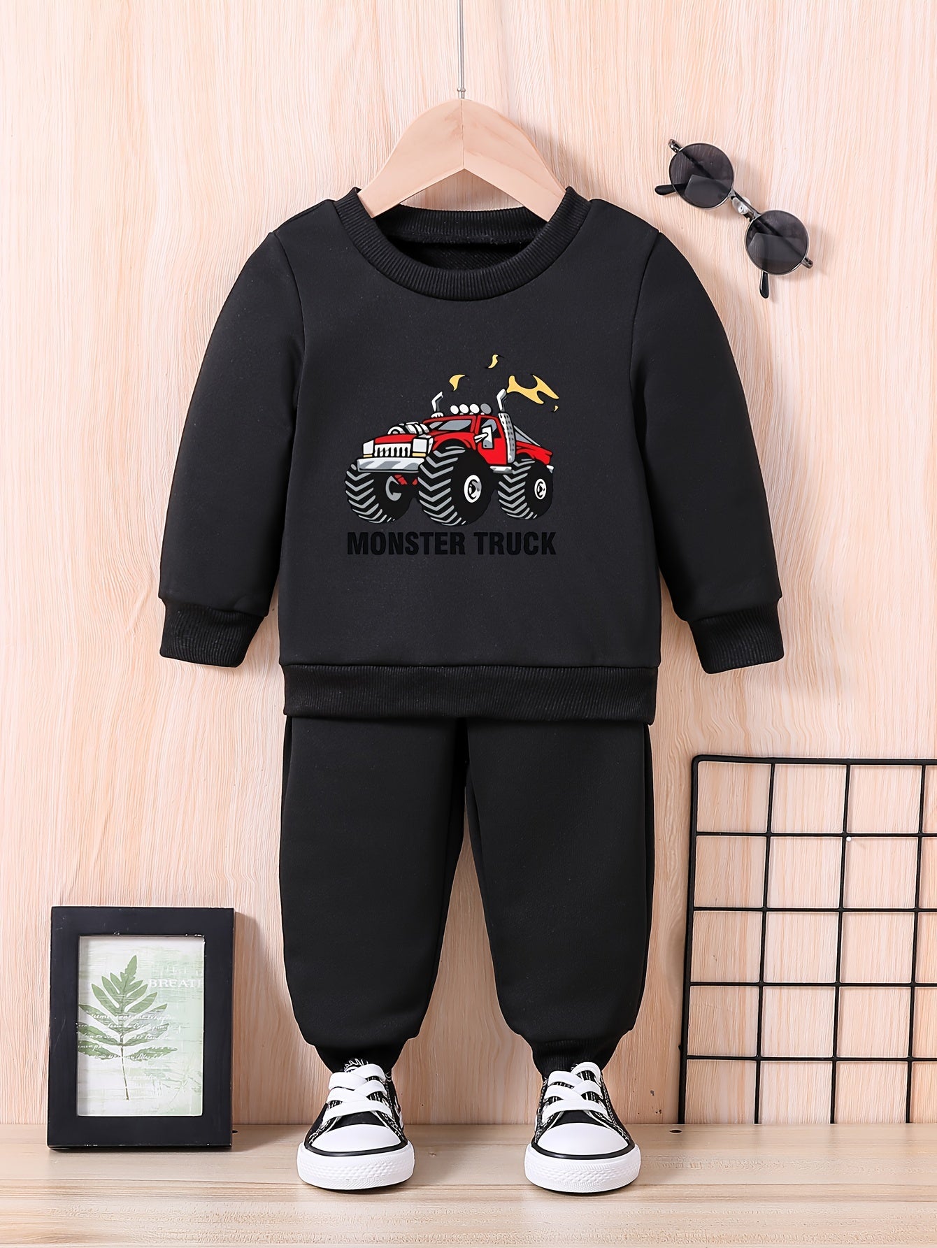 Baby Cartoon MONSTER TRUCK Outfit Long Sleeve Sweatshirt Trousers Set