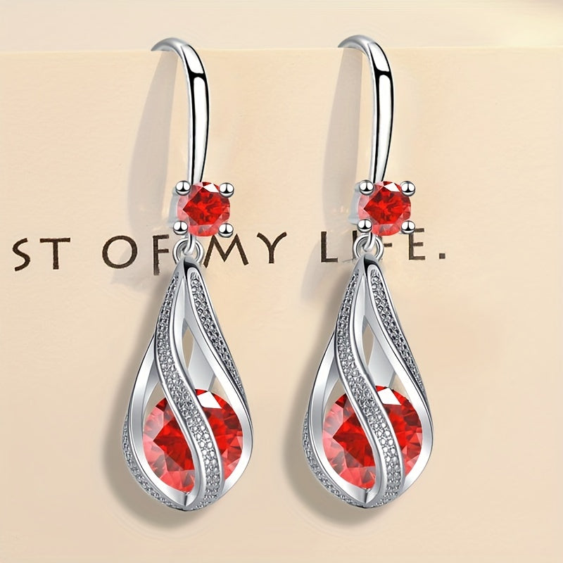 Rotating Teardrop Shape Crystal Earrings for Women Girls