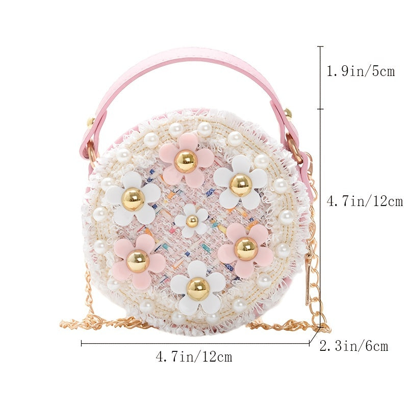 Girls Crossbody Bowknot Purse Pearl Flowers Handbags Shoulder Bag