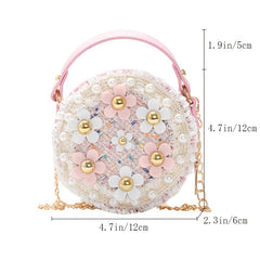 Girls Crossbody Bowknot Purse Pearl Flowers Handbags Shoulder Bag