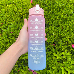 Large Capacity Motivational Water Bottle with Straw - Reusable Leakproof Durable