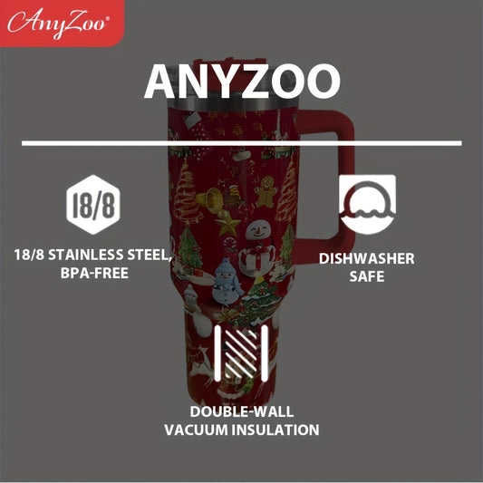 Anyzoo 40oz Christmas Stainless Steel Water Cup Leakproof Bottle