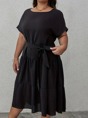  Solid Batwing Sleeve Maxi Dress With Belt