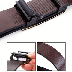 Zodiac Leather Belt with Symmetrical Buckle for Men