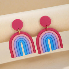 Colorful Ceramic Polymer Clay Loop Stud Earrings Sweet Lovely Candy Rainbow