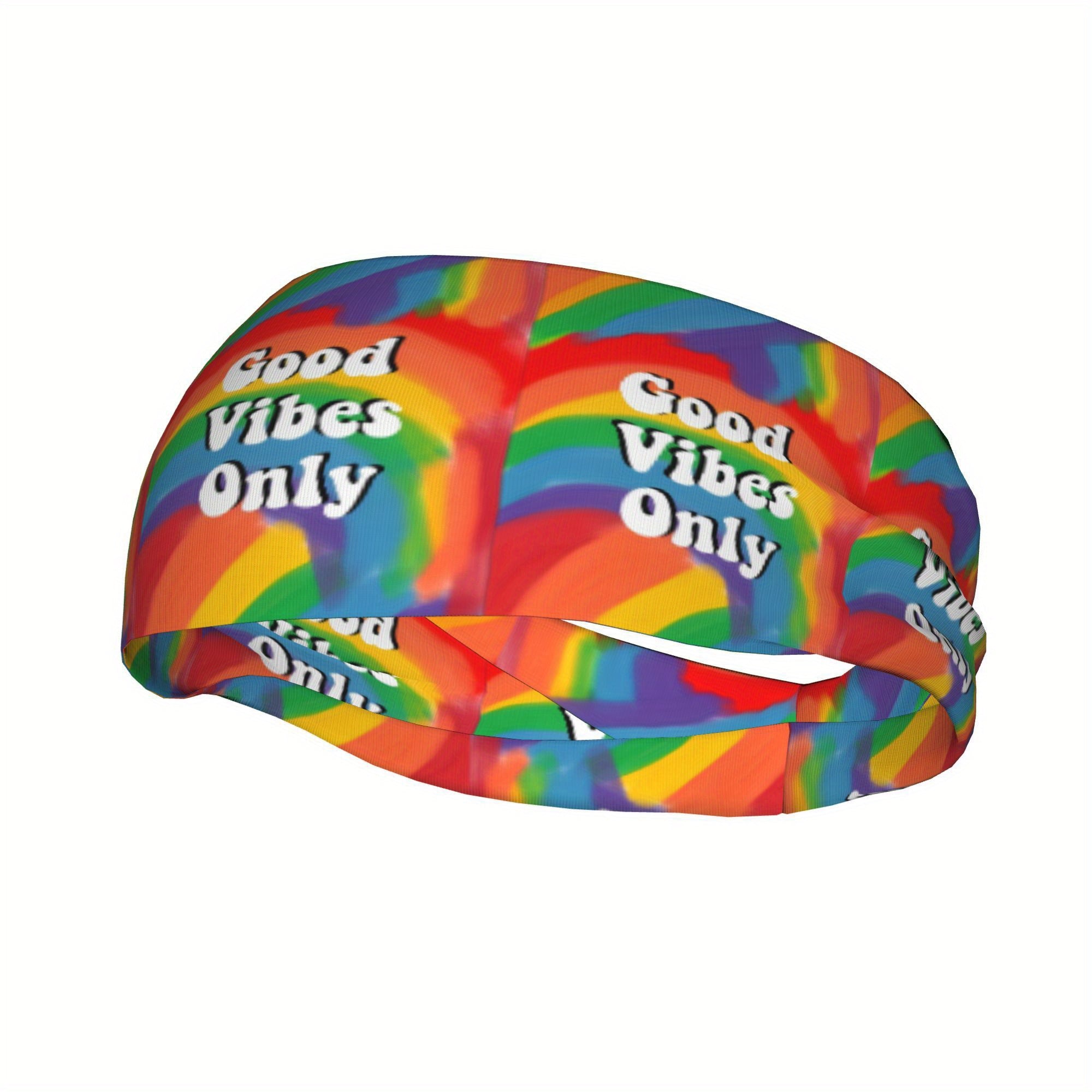 Tie Dye Sports Headband Sweat Wicking Stretchy Polyester Red Yellow Text