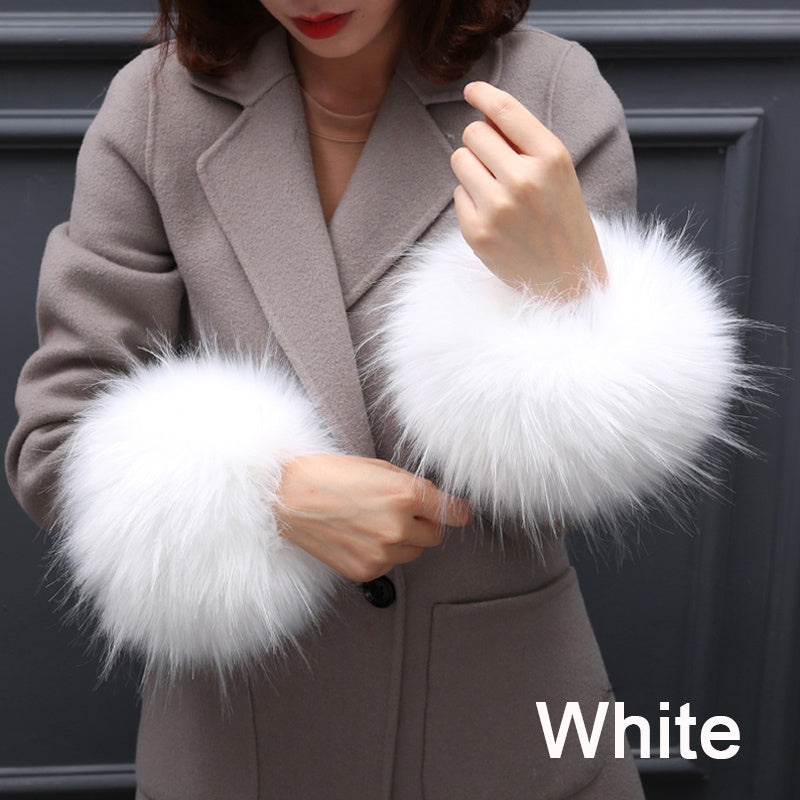 2pcs Winter Faux Fur Arm Warmers Short Wrist Band Cuffs for Women