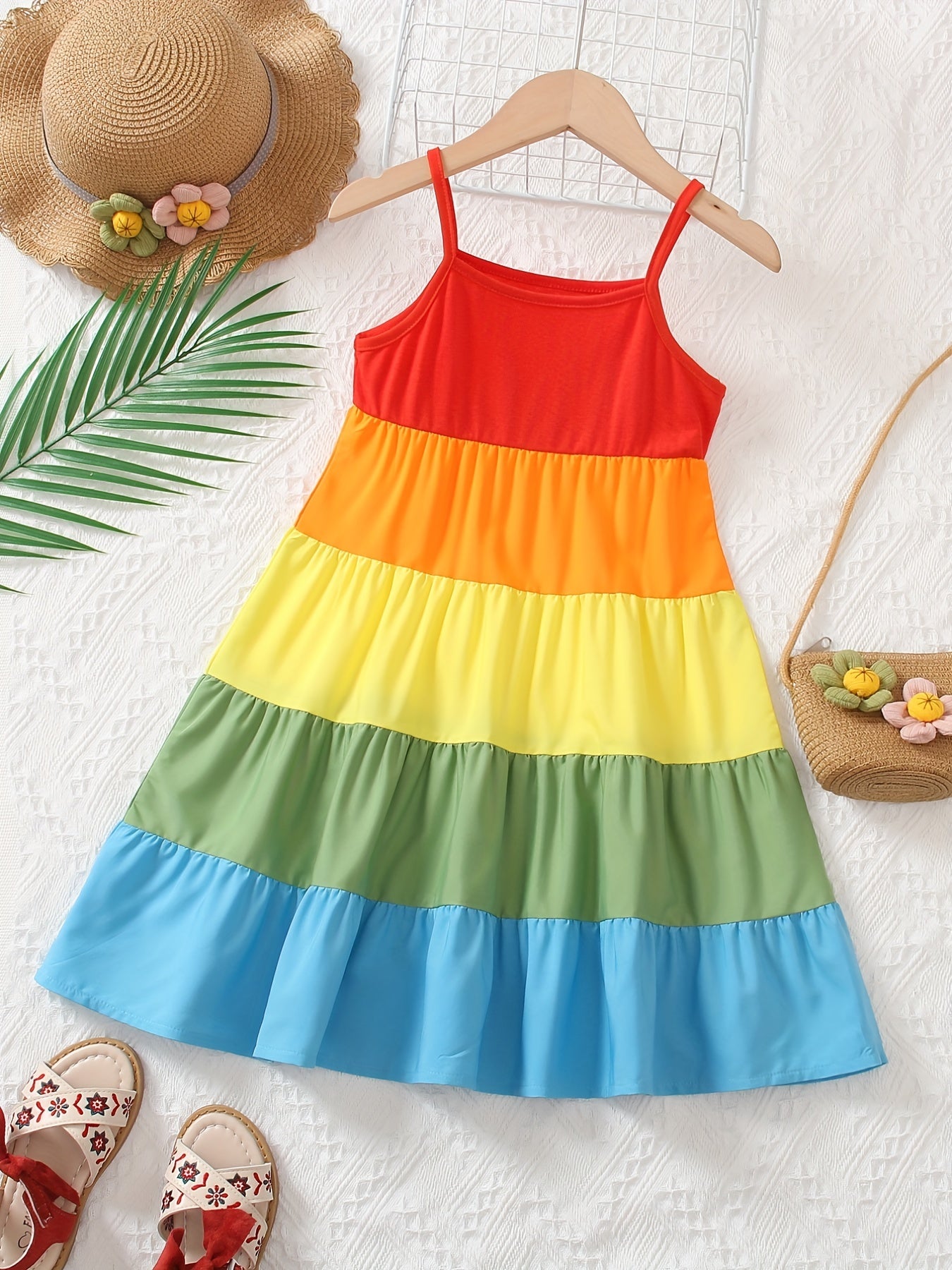 Girls Rainbow Thin Strap Summer Dress
