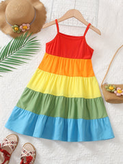 Girls Rainbow Thin Strap Summer Dress