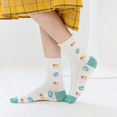 Cat & Plaid Print Socks Women's Mid Tube Stockings