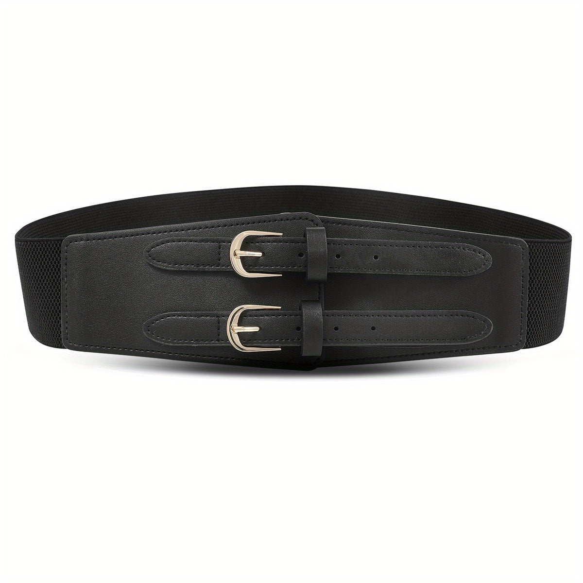 Women's Double Buckle Cinch Belt Wide Corset Elastic Waistband