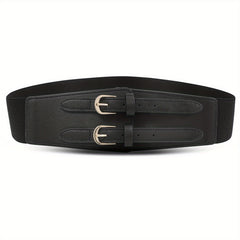 Women's Double Buckle Cinch Belt Wide Corset Elastic Waistband