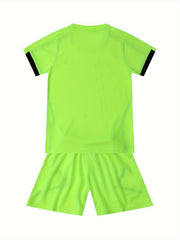 2pcs Boys Sports Football Training Outfit Quick Drying T-shirt & Shorts