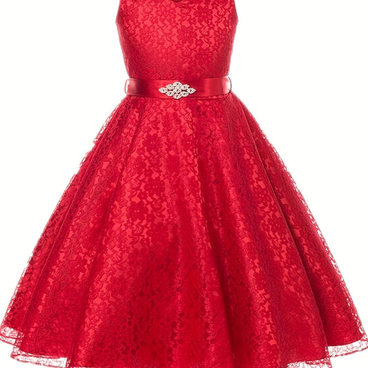 Girls Sleeveless Lace Puffy Princess Dress Wedding Flower Girls