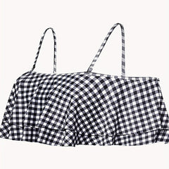 Plus Gingham Print Ruffle Trim Layered Cold Shoulder Bikini Top